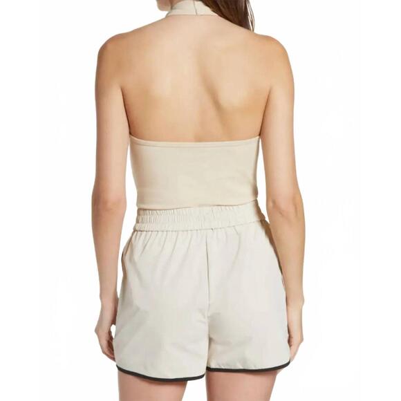 NEW AMYLYNN crisscross halter neck knit top in beige - Picture 2 of 4